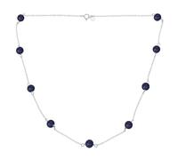 Bling Jewelry Delicate Simple Genuine Gemstone Blue Lapis Lazuli Chain Round Ball Bead Tin Cup Necklace For Women .925 Sterling Silver 18 Inch