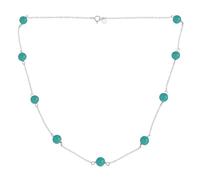 Bling Jewelry Delicate Simple Genuine Gemstone Blue Turquoise Chain Round Ball Bead Tin Cup Necklace For Women .925 Sterling Silver 18 Inch
