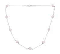 Bling Jewelry Delicate Simple Genuine Gemstone Rose Quartz Chain Round Ball Bead Tin Cup Necklace For Women .925 Sterling Silver 18 Inch