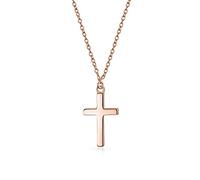 Bling Jewelry Delicate Small Flat Simple Religious Cross Pendant Necklace For Women Teens Polished Rose Gold Plated .925 Sterling Silver