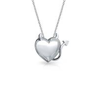 Bling Jewelry Devil Horns Heart Shape Slide Pendant Necklace For Women For Girlfriend Polished .925 Sterling Silver Necklace 16 Inches