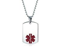 Bling Jewelry Diabetes On Insulin Medical Identification ID Dog Tag Pendant Necklace for Men Women Medium Custom Engraved