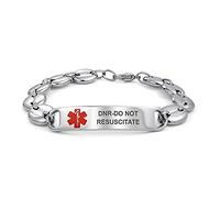 Bling Jewelry DNR-Do Not Resuscitate Medical Identification Medical ID Tag Bracelet Engravable Mariner Chain For Men Silver Tone Stainless Steel 8 Inch Custom Engraved