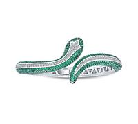 Bling Jewelry Egyptian Fashion Statement Snake Serpent Hinge Cuff Bangle Bracelet For Women White Green Simulated Emerald Cubic Zirconia Pave CZ Rhodium Plated