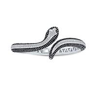 Bling Jewelry Egyptian Fashion Statement Snake Serpent Hinge Cuff Bangle Bypass Bracelet For Women White Black Cubic Zirconia Pave CZ Rhodium Plated