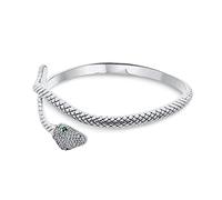 Bling Jewelry Egyptian Serpent Style Green Eye CZ Cubic Zirconia Bypass Wrapping Statement Snake Cuff Bangle Bracelet For Women Silver Plated Brass