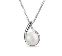 Bling Jewelry Elegant Bridal White Freshwater Button Cultured Pearl Teardrop Pear Shaped Pendant Necklace - .925 Sterling Silver For Women Wedding