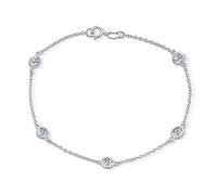 Bling Jewelry Elegant Delicate Cubic Zirconia CZ By The Inch Anklet Chain Link Ankle Bracelet For Women .925 Sterling Silver 9 Inch