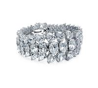 Bling Jewelry Elegant Multi Row Cubic Zirconia Graduated Cluster Teardrop AAA CZ Wide Statement Bracelet Perfect for Women's Prom, Wedding Silver Plated