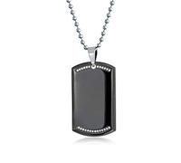 Bling Jewelry Engravable CZ Edge Black Dog Tag Pendant Necklace For Men Polished Stainless Steel with Bead Ball Chain 24 In