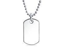 Bling Jewelry Engrave Personalized Medium Plain Simple Basic Cool Men's Identification Military Army Dog Tag Pendant Necklace For Men Teens Polished .925 Sterling Silver Small Medium Large Sizes