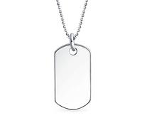 Bling Jewelry Engrave Personalized Medium Plain Simple Basic Cool Men's Identification Military Army Dog Tag Pendant Necklace For Men Teens Polished .925 Sterling Silver Small Medium Large Sizes