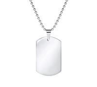 Bling Jewelry Engrave Personalized X-Large Plain Simple Basic Cool Men's Identification Military Army Dog Tag Pendant Necklace For Men Teens Polished Silver Tone Stainless Steel 24 Inch Ball Chain
