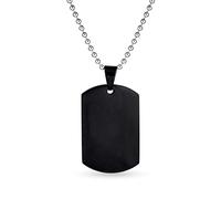 Bling Jewelry Engrave Personalized X-Large Plain Simple Basic Cool Men's Identification Military Army Dog Tag Pendant Necklace For Men Teens Polished Black IP Stainless Steel 24 Inch Ball Chain