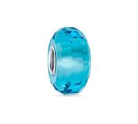 Bling Jewelry Faceted Translucent Murano Glass Aqua Blue Charm Bead For Women For Teen Fits European Bracelet .925 Sterling Silver