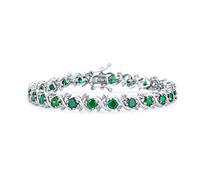 Bling Jewelry Fancy Prong Set Solitaire Round Cubic Zirconia Simulated Emerald Green AAA CZ Wave Tennis Bracelet For Women Prom Bride Silver Plated 7 Inch