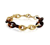Bling Jewelry Fashion Statement Brown Golden Acrylic Marbled Leopard Tortoise Shell Oval Chain Link Bracelet For Women Teen Yellow Gold Plated Stainless Steel