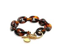 Bling Jewelry Fashion Statement Brown Golden Acrylic Marbled Leopard Tortoise Shell Oval Chain Link Bracelet For Women Teen Yellow Gold Plated Stainless Steel