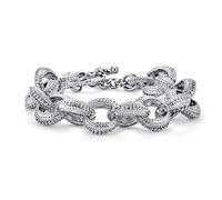 Bling Jewelry Fashion Statement Chunky Texture Large Oval Interlocking Link Chain Matt Silver Plated Bracelet For Women Toggle Clasp Closure