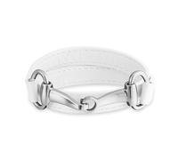 Bling Jewelry Fashion White Genuine Leather Equestrian Snaffle Horse Bit Double Layer Wrap Bracelet For Women Teen Silver Tone Stainless Steel