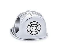 Bling Jewelry Fireman Fire Department Firefighter Hat Helmet Charm Bead For Women For Wife Oxidized .925 Sterling Silver Fits European Bracelet