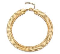 Bling Jewelry Flexible Flat Contoured Fit Collar Gold Tone Herringbone Snake Chain Omega Choker Necklace For Women Teen Flexible Contoured 15 Inch 10MM Wide