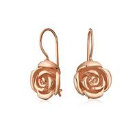 Bling Jewelry Flower Rose Drop Earrings For Women For Mother French Wire Rose Gold Plated .925 Sterling Silver