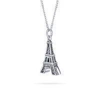 Bling Jewelry French Vacation Cz Accent Dangling Paris France Eiffel Tower Pendant Necklace For Women Teen Oxidized .925 Sterling Silver