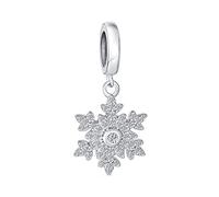 Bling Jewelry Frozen CZ Winter Holiday Party Christmas Cubic Zirconia Sparkling Snowflake Dangling Bead Charm For Women Teens .925 Sterling Silver For European Bracelet