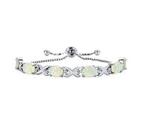Bling Jewelry Gemstone Iridescent Oval Figure 8 & White Created Opal Tennis Infinity Bolo Bracelet For Women .925 Sterling Silver Rhodium Plated Adjustable Slide 7 Inch