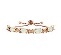 Bling Jewelry Gemstone Iridescent Oval Figure 8 & White Created Opal Tennis Infinity Bolo Bracelet For Women Rose Gold Plated .925 Sterling Silver Adjustable Slide 7 Inch