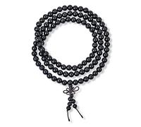 Gemstone Natural Black Onyx Buddhist Mala Prayer Bead Long Natural Strands Beads for Meditation Prayer Yoga Rosary Necklace for Men for Women Stacking Wrap Stretch Bracelet