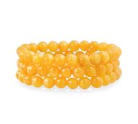 Bling Jewelry Gemstone Set Of 3 Honey Yellow Jade Quartz Round Bead Ball 8MM Stacking Stretch Bracelet For Women Teen Unisex Strand