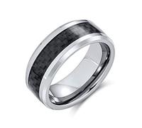 Bling Jewelry Geometric Pattern Grey Black Carbon Fiber Inlay Couples Titanium Wedding Band Rings For Men For Women Comfort Fit 8MM