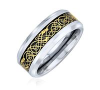 Bling Jewelry Golden Black Silver Two Tone Celtic Knot Dragon Inlay Couples Titanium Wedding Band Rings For Men For Women 8MM