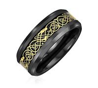 Bling Jewelry Golden Black Two Tone Celtic Knot Dragon Inlay Couples Titanium Wedding Band Rings for Men for Women 8MM