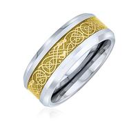 Bling Jewelry Golden Silver Two Tone Celtic Knot Dragon Inlay Couples Titanium Wedding Band Rings For Men For Women Comfort Fit 8MM