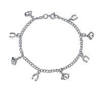 Bling Jewelry Good Luck Multi Horseshoe Horses Dangling Charm Bracelet For Women Graduation Gift Cubic Zirconia Pave CZ .925 Sterling Silver