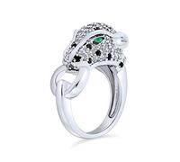 Bling Jewelry Green Eye Black White Cubic Zirconia CZ Fashion Leopard Panther Cat Statement Ring For Women Silver Plated Brass