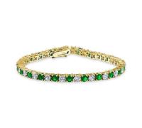 Bling Jewelry Green White Alternating Simulated Emerald Round Cubic Zirconia 12 CTW 4 Prong Basket Set Solitaire AAA CZ Tennis Bracelet For Women Prom Bride Gold Plated 7.5 Inch