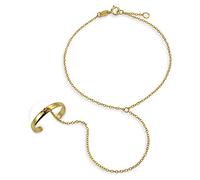 Bling Jewelry Hand Chain Dancer Slave Bracelet For Women And Ring Gold Plated .925 Sterling Silver Adjustable