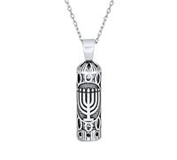 Hanukkah Judaic Parchment Mezuzah Pendant Kabbalah Necklace For Bat Mitzvah For Men For Women .925 Sterling Silver