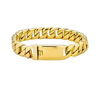 Bling Jewelry Heavy Solid Miami Curb Chain Link Bracelet Gold Plated Stainless Steel Men Teens 8.5 Inch 10MM