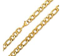 Bling Jewelry Heavy Solid Strong Shinny Mens Figaro Chain Necklace Link bracelet Set For Men Teen Gold Plated Stainless Steel 24 Inch 11MM