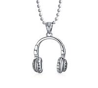 Bling Jewelry Hip Hop Music Lover DJ Headphones Pendant Necklace For Men For Teen Silver Tone Stainless Steel With Ball Chain