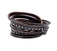 Bling Jewelry Hip Hop Retro Punk Rocker Wristband Metal Studded Rivets Cuff Multi Layer Straps Double Wrap Genuine Brown Black Leather Biker Bracelet For Men Women Teens Adjustable Snaps