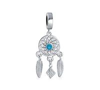 Bling Jewelry Hopes Dreams Blue Spiritual Amulet Symbol Western Native American Indian Dream Catcher Dangle Charm Bead Tassel Feather Leaves For Women Teen .925 Sterling Silver Fits European Bracelet