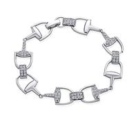 Bling Jewelry Horse Snaffle Bits Equestrian Link Bracelet For Women Cow Gift Cubic Zirconia CZ Pave .925 Sterling Silver