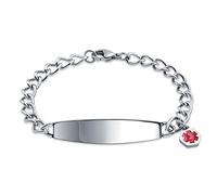 Bling Jewelry Identification Medical ID Bracelet Blank Miami Cuban Link Chain For Women Silver Tone Stainless Steel 7.5 Inch