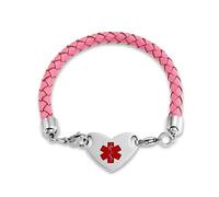 Bling Jewelry Identification Medical ID Bracelet Blank Pink Braided Leather For Women Silver Tone Stainless Steel 7 Inch